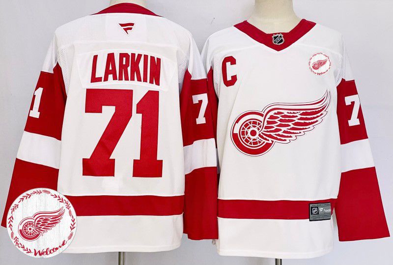 Men Detroit Red Wings 71 Larkin White Fanatics 2025 NHL Jersey style 2